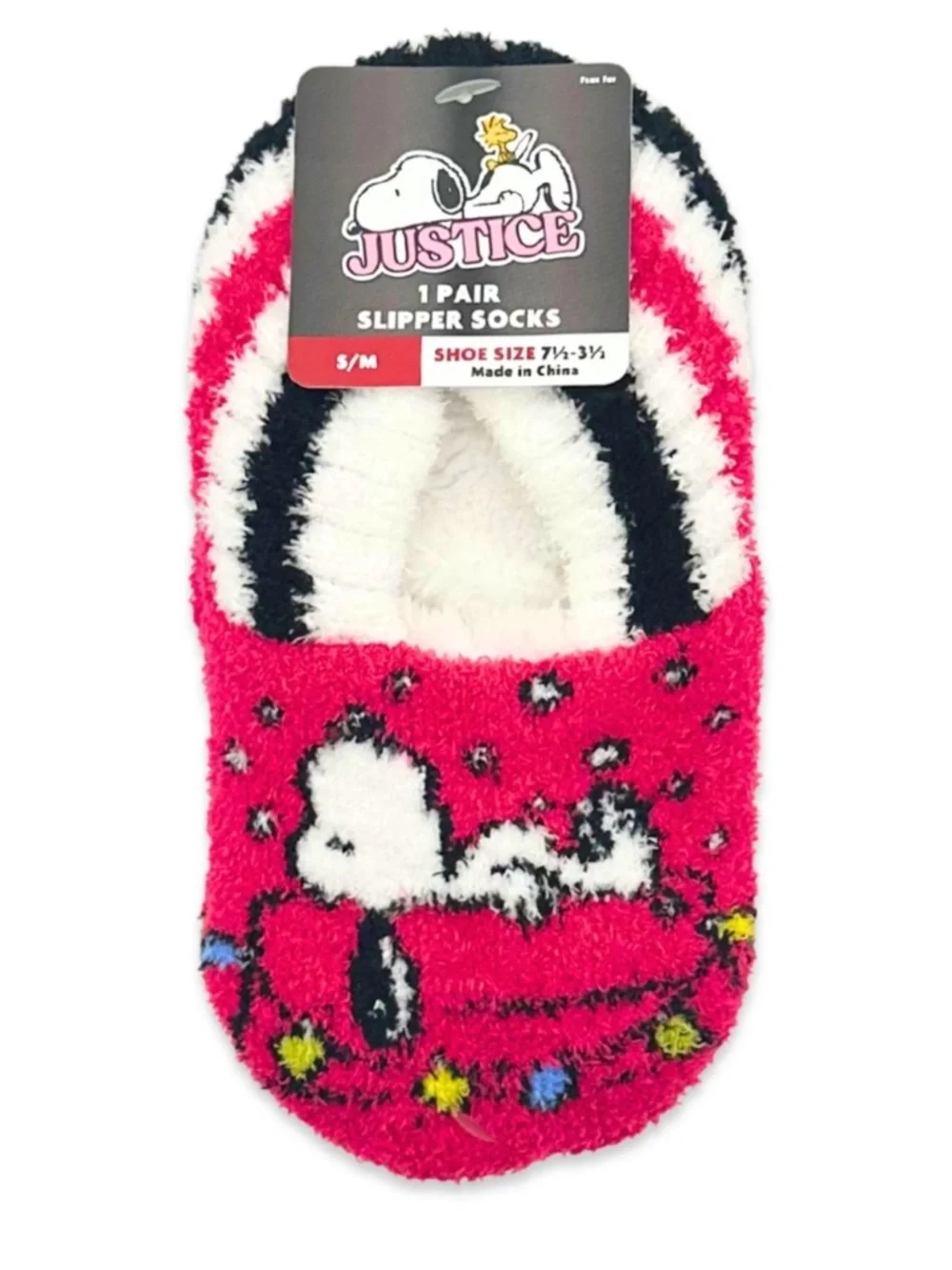 Peanuts Snoopy Girls Justice Pink Slipper Socks 1 PR Size S/M NWT